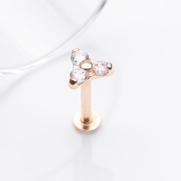 Detail View 1 of 14 Karat Gold OneFit Threadless Trinity Sparkle Flat Back Stud Labret-Clear Gem